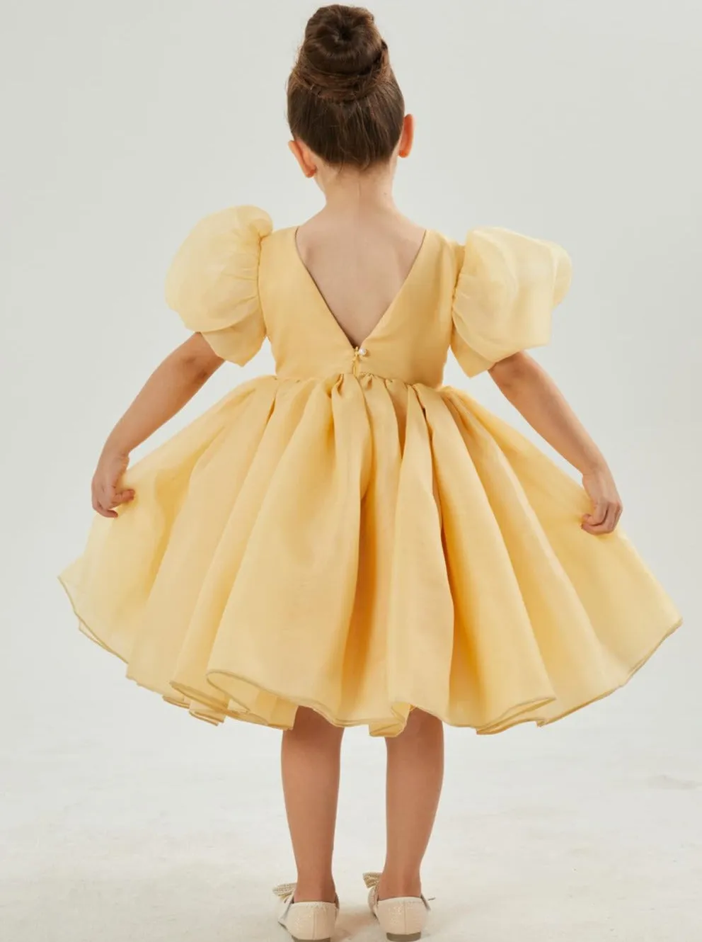 2Bunnies Organza Tulle Babydoll Girl Dress in Champagne
