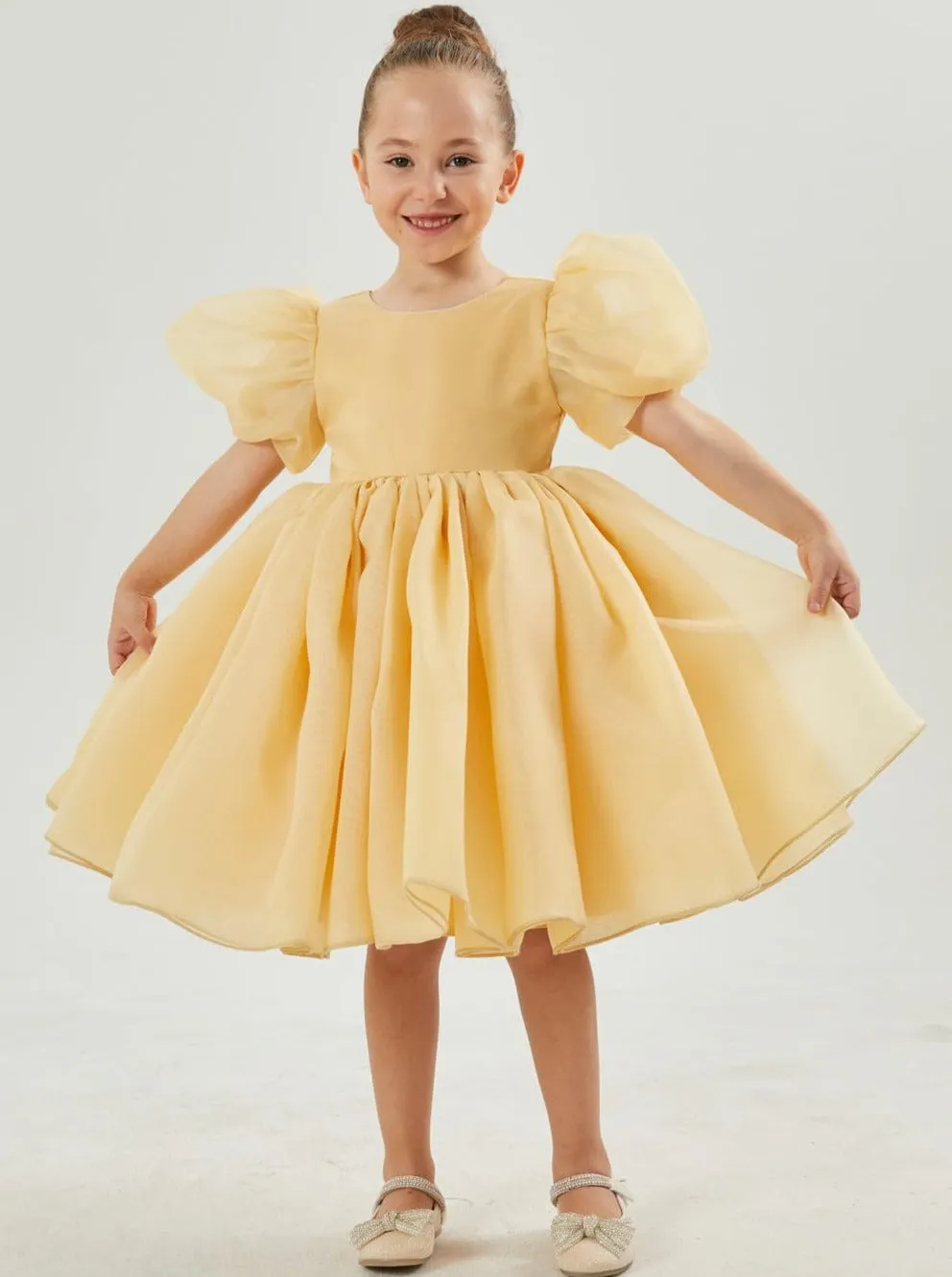 2Bunnies Organza Tulle Babydoll Girl Dress in Champagne