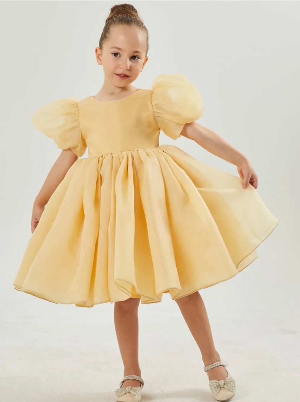 2Bunnies Organza Tulle Babydoll Girl Dress in Champagne