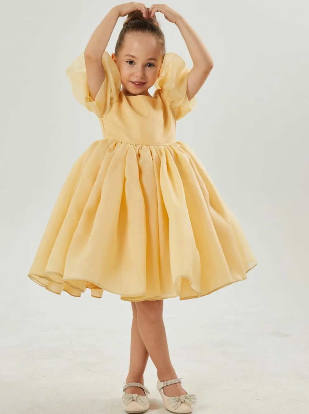 2Bunnies Organza Tulle Babydoll Girl Dress in Champagne