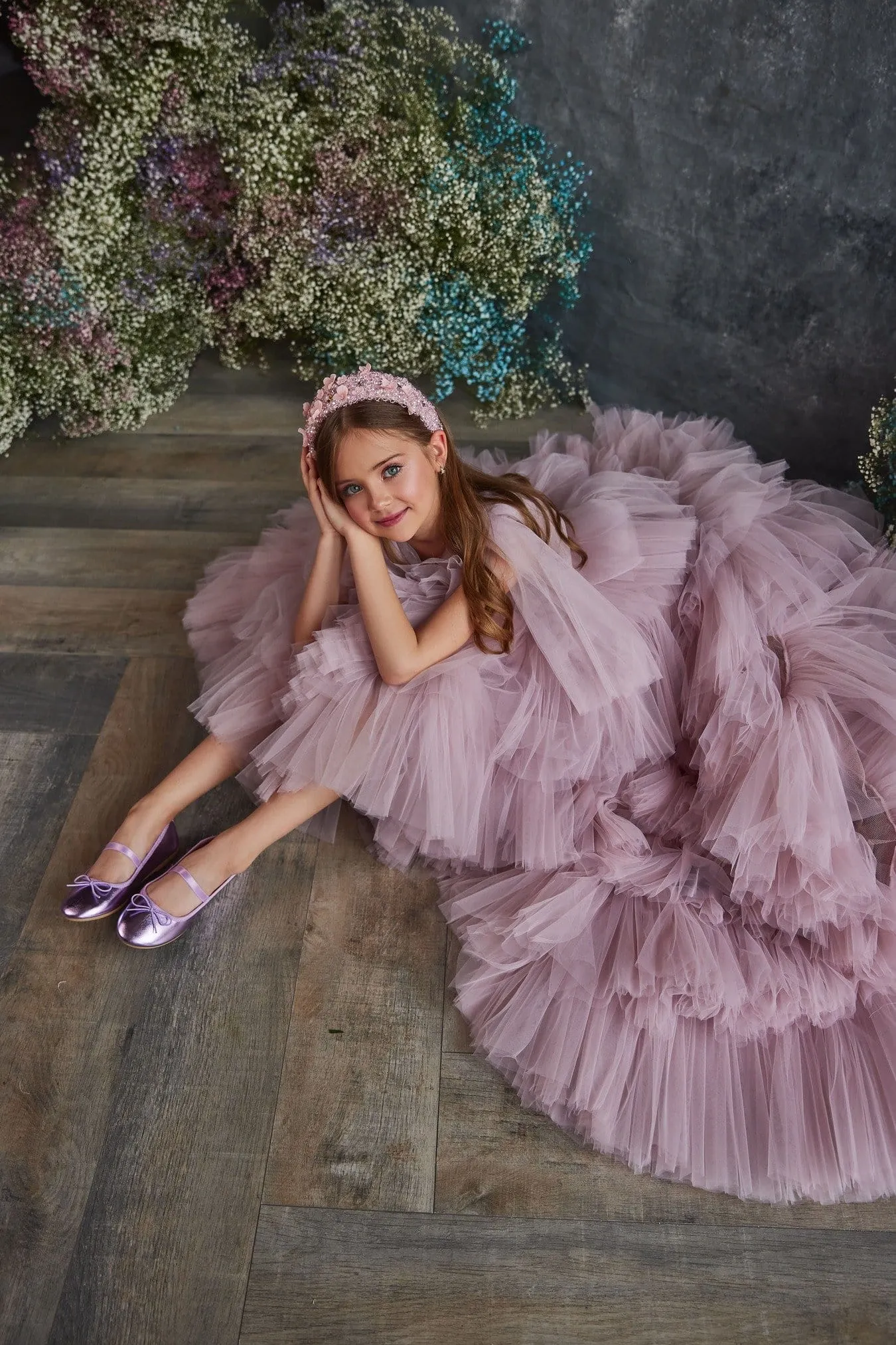 3213 Girls Tulle Dress with Endless Ruffles