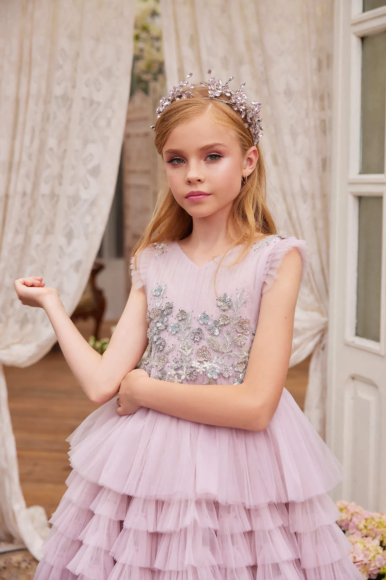 3622 Little Girl Birthday Gown with a Ruffled Skirt