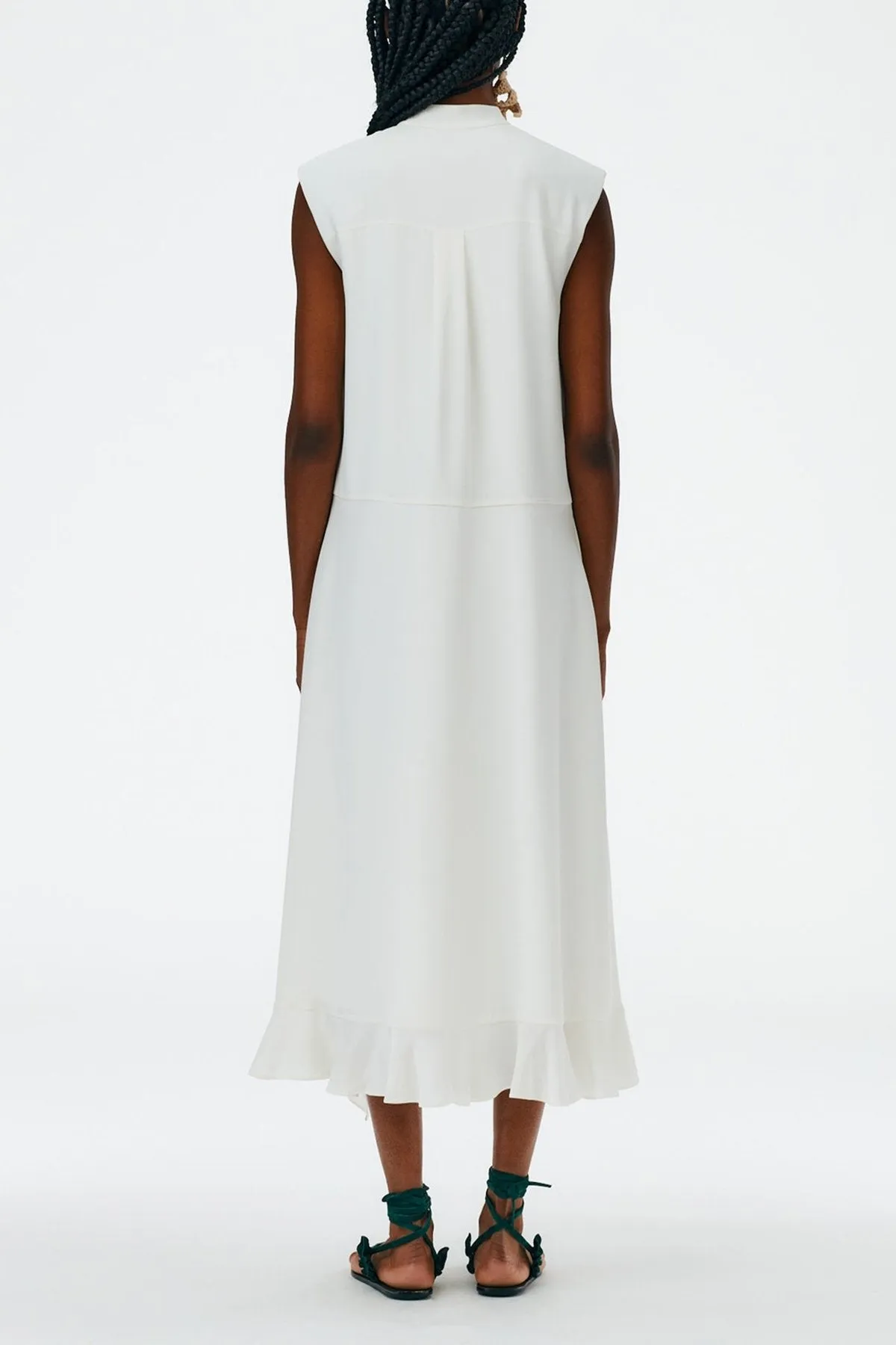 4Ply Silk Detached Ruffle Shirtdress in White