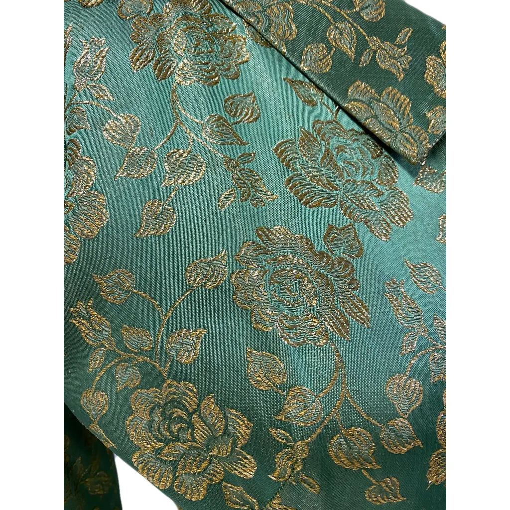 60's FLOBERT Rockabilly Lounge Set Long Robe/Cigarette Pants Green Gold Brocade