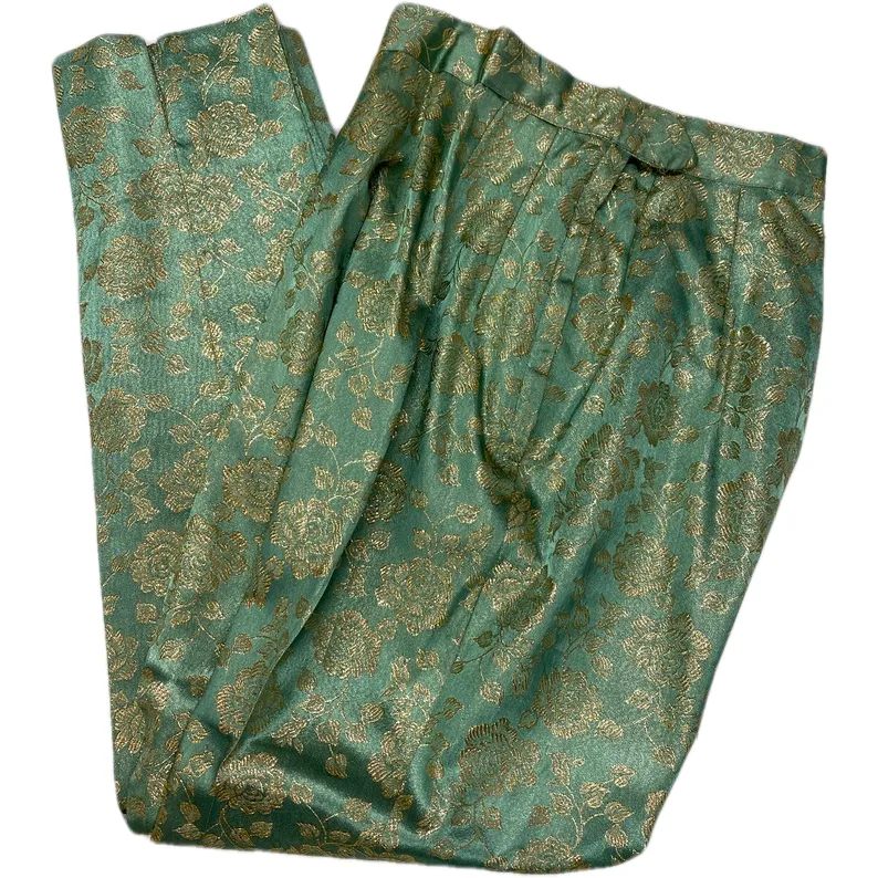 60's FLOBERT Rockabilly Lounge Set Long Robe/Cigarette Pants Green Gold Brocade
