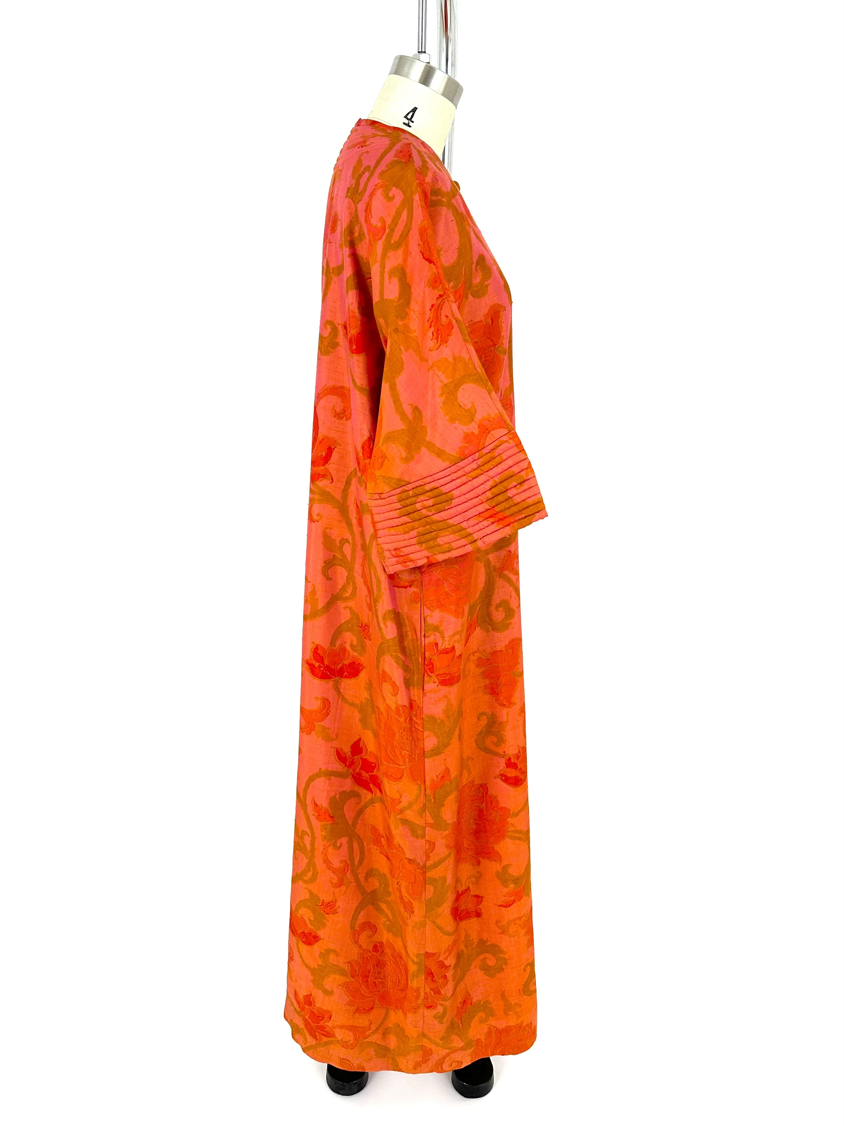 70s Silk Quilted Floral Print Kaftan