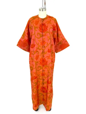 70s Silk Quilted Floral Print Kaftan