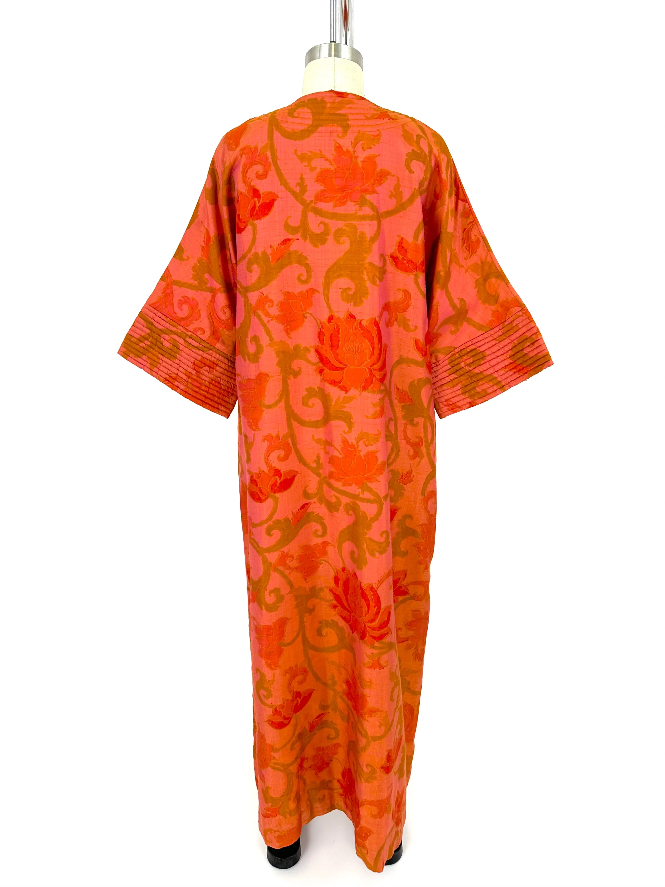 70s Silk Quilted Floral Print Kaftan