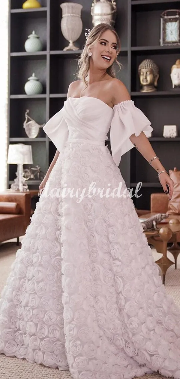 A-line Gorgeous 3D Floral Backless Wedding Dress, FC5080