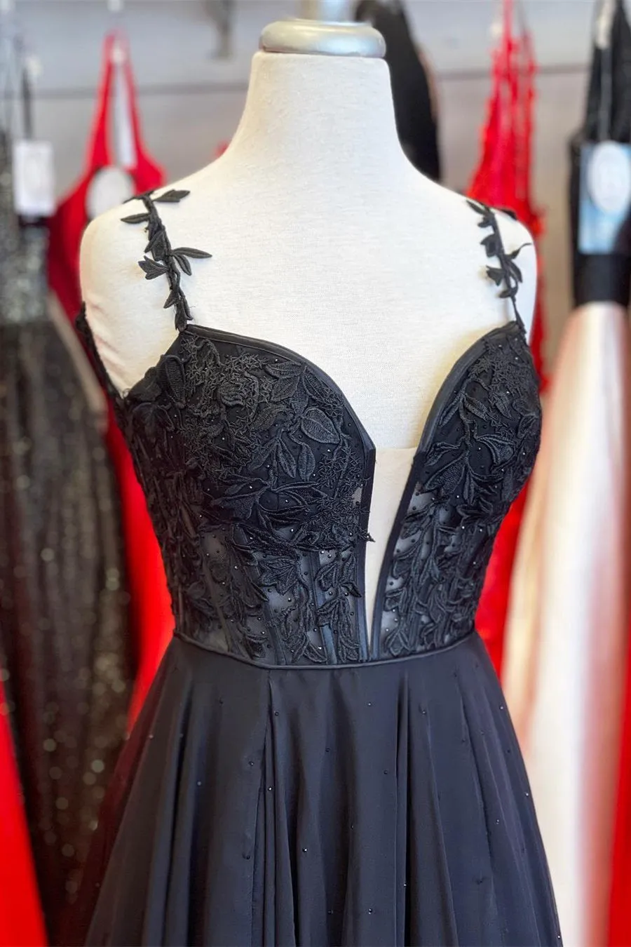 A Line Lace Long Formal Dresses Blue Prom Dress Bodice Beaded