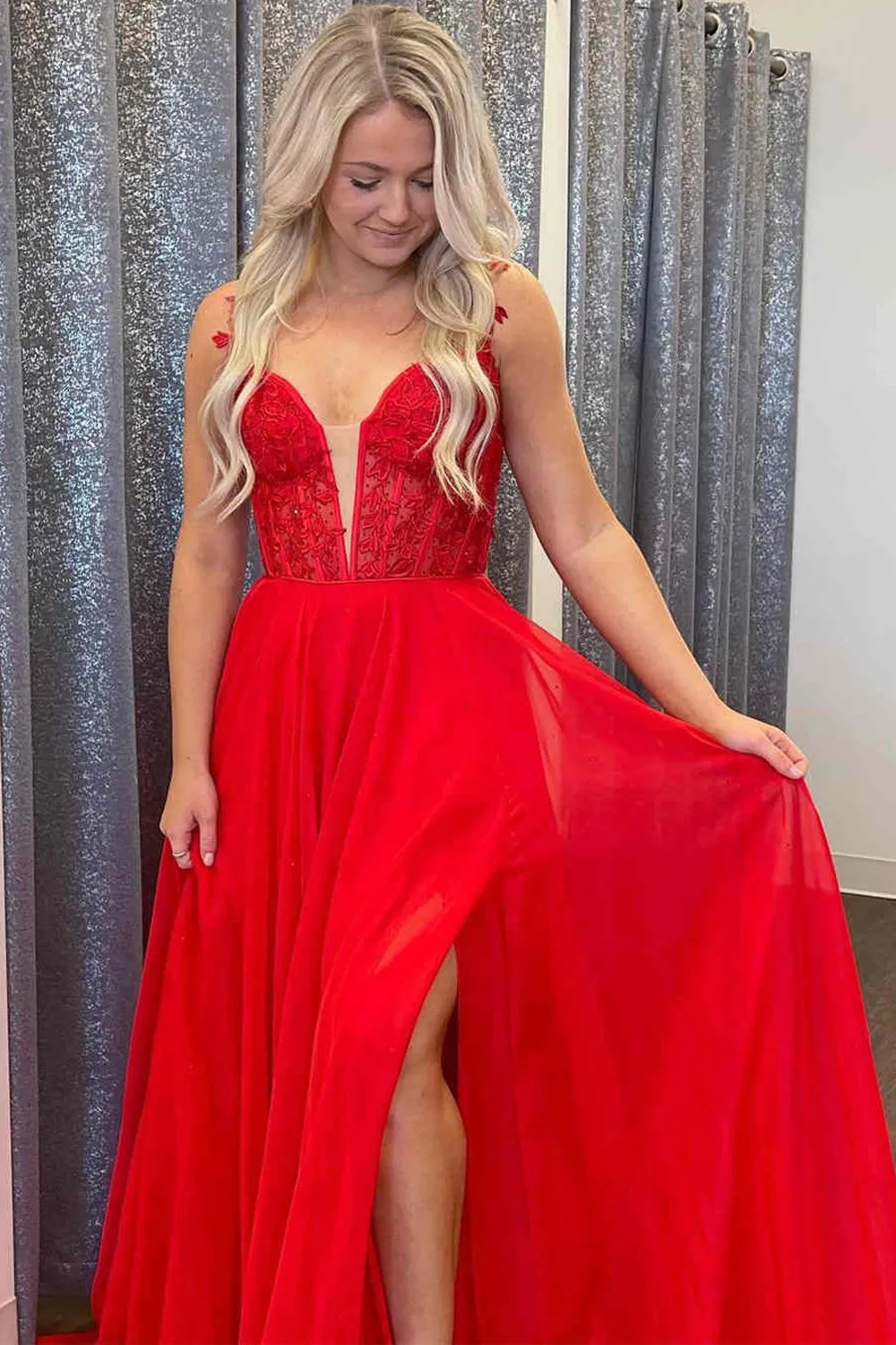 A Line Lace Long Formal Dresses Blue Prom Dress Bodice Beaded
