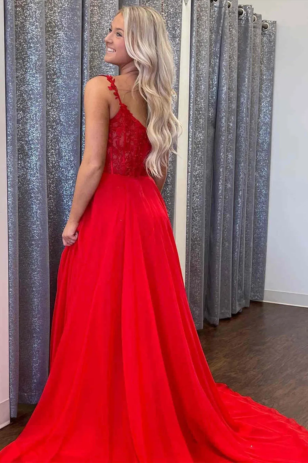A Line Lace Long Formal Dresses Blue Prom Dress Bodice Beaded