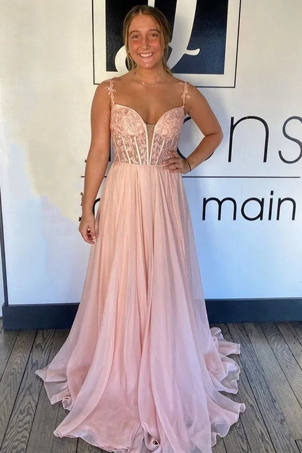 A Line Lace Long Formal Dresses Blue Prom Dress Bodice Beaded