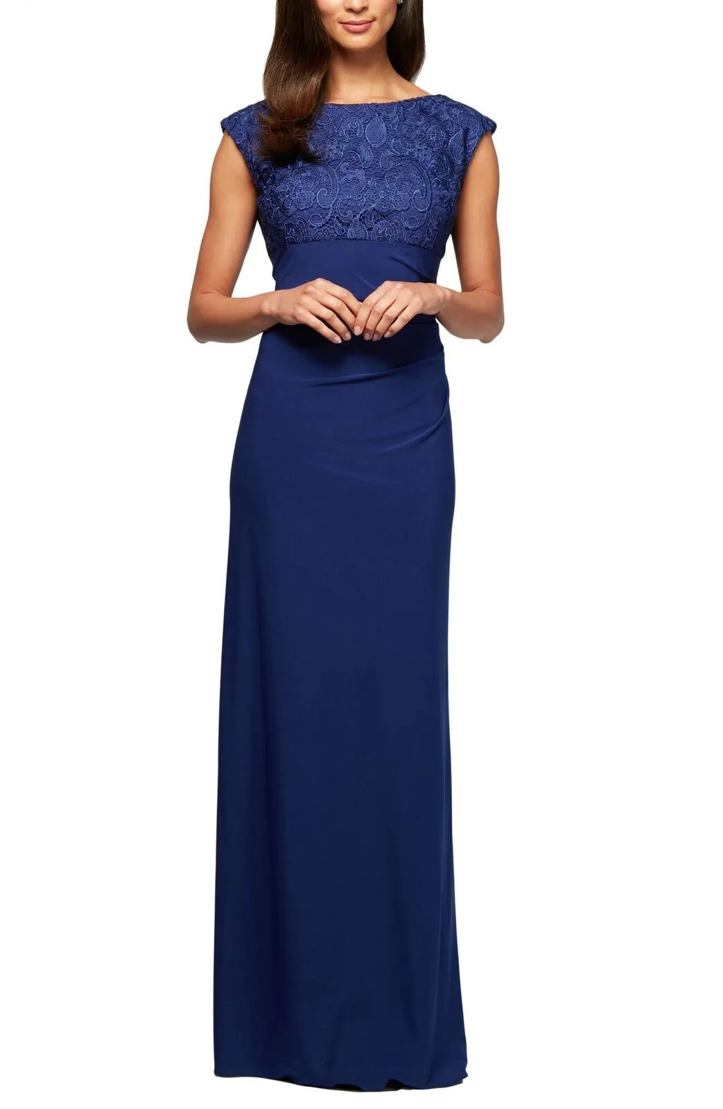 Alex Evenings Petite Brocade Bodice Empire Waist Gown Royal Blue 16P