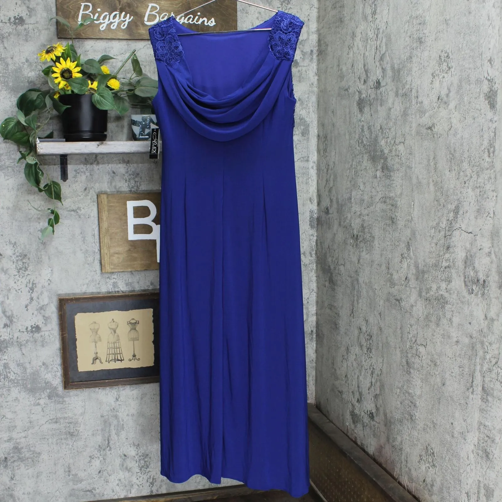 Alex Evenings Petite Brocade Bodice Empire Waist Gown Royal Blue 16P