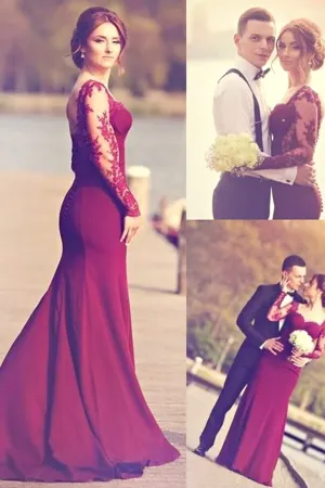 Anneprom Sweetheart Long Sleeve Satin Prom Dresses With Lace Appliques APP0071