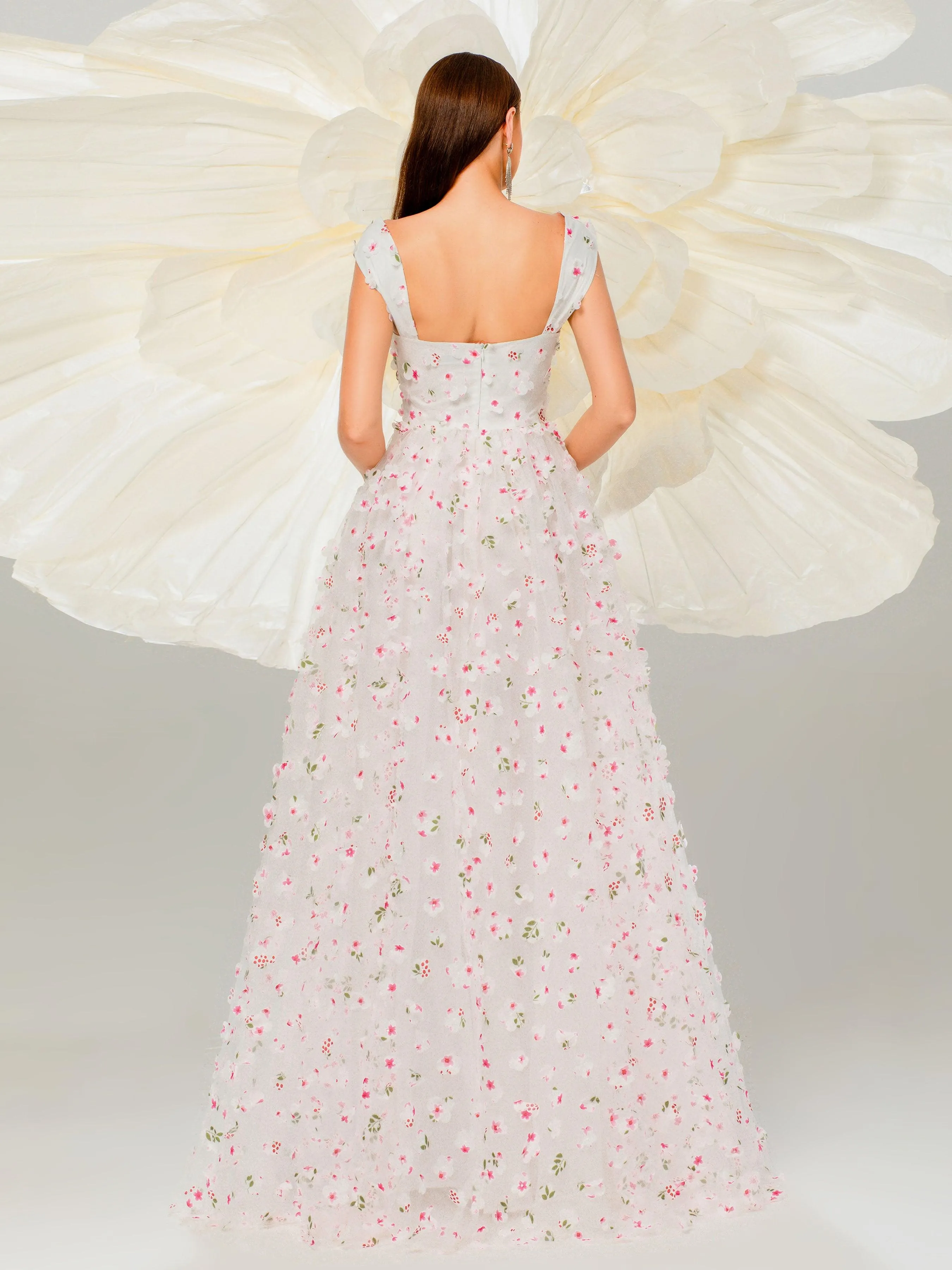 Appliqued Pink Camisole Floral Tulle Dress GM00142
