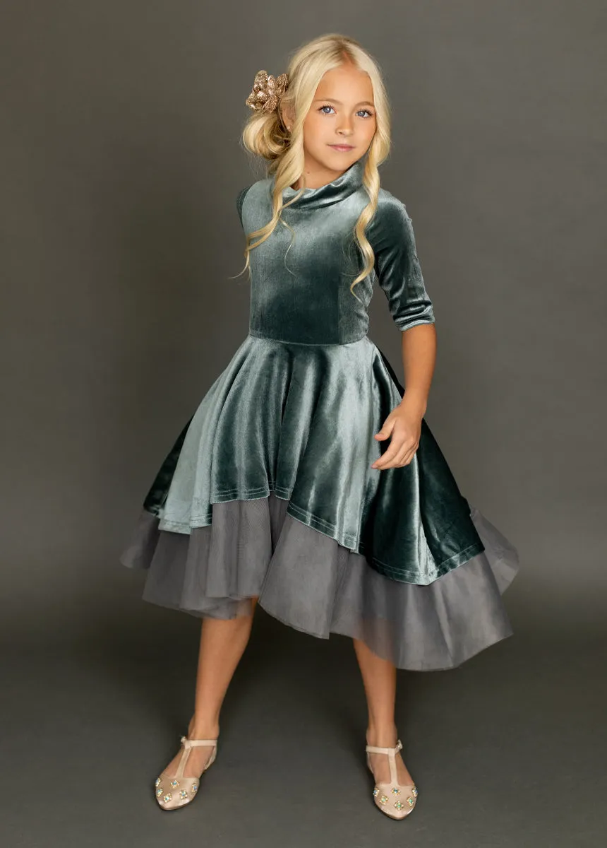 Audrah Petticoat Dress in Dusty Teal