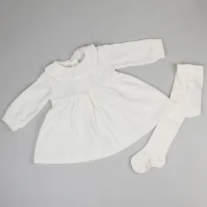 Baby Girls Velour Dress and Tights - White - Tutto Piccolo