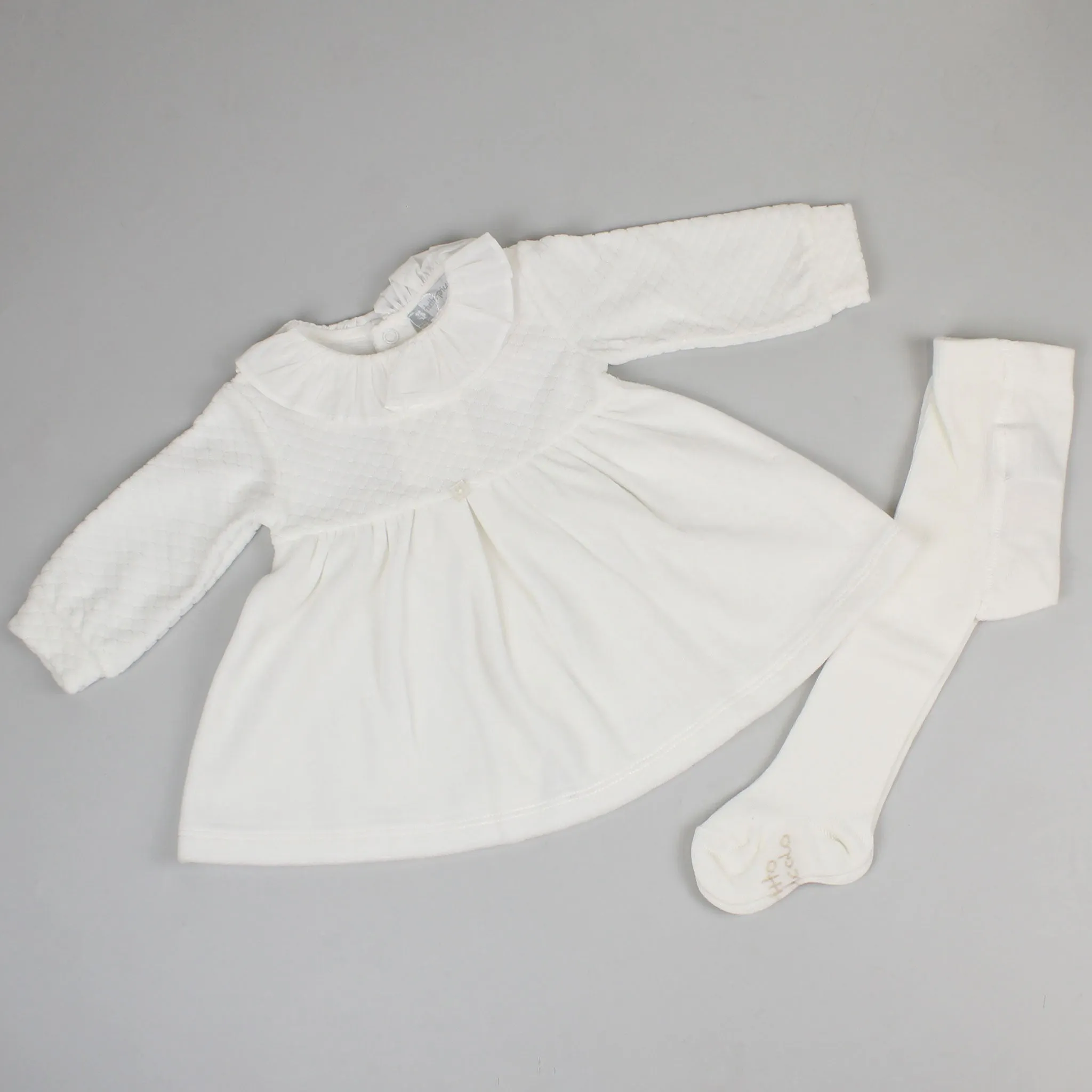 Baby Girls Velour Dress and Tights - White - Tutto Piccolo