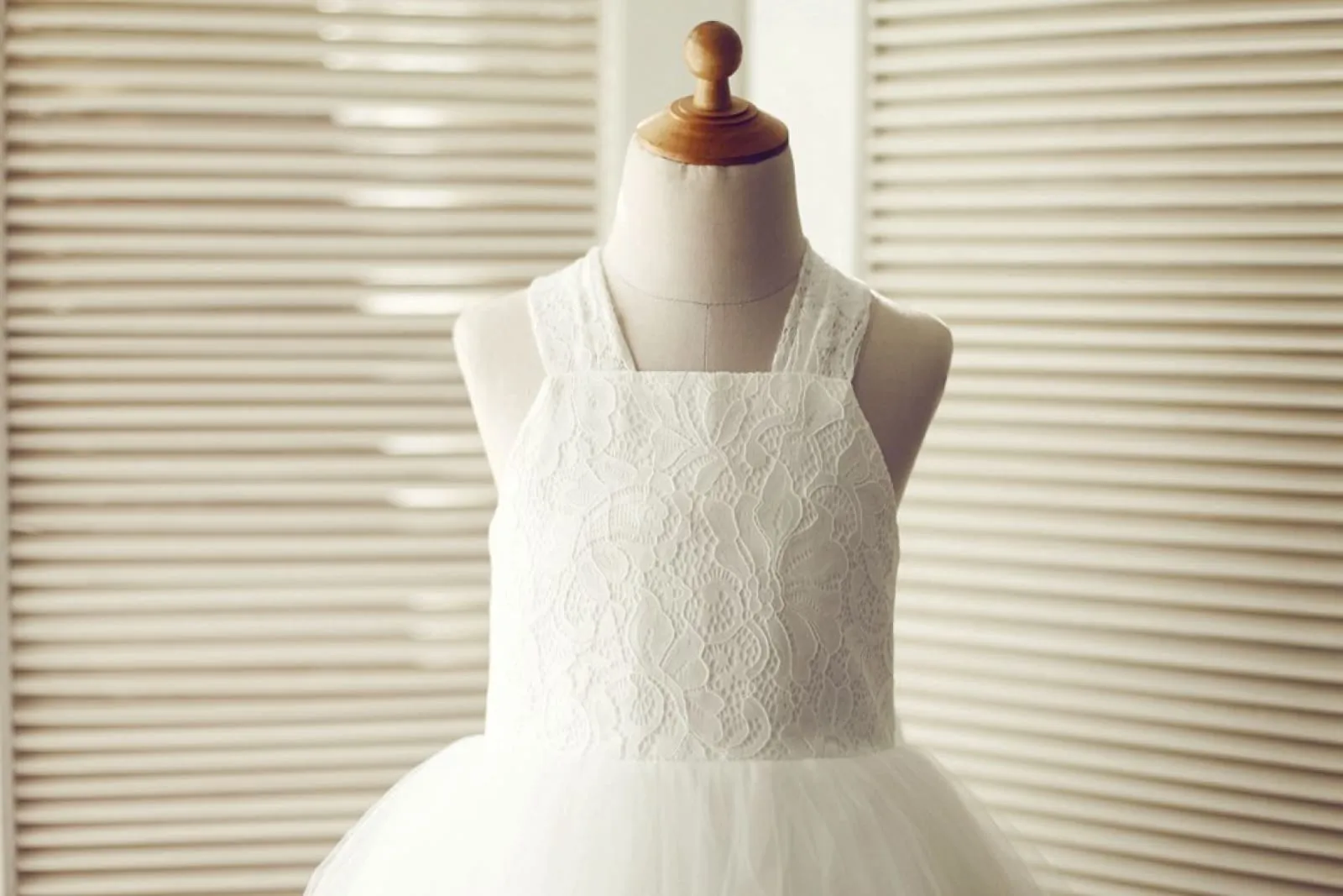 Backless Ivory Lace Tulle Wedding Flower Girl Dress, Big Bow