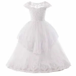 Ball Gown Floor Length Tulle Lace Flower Girl Dress For Wedding