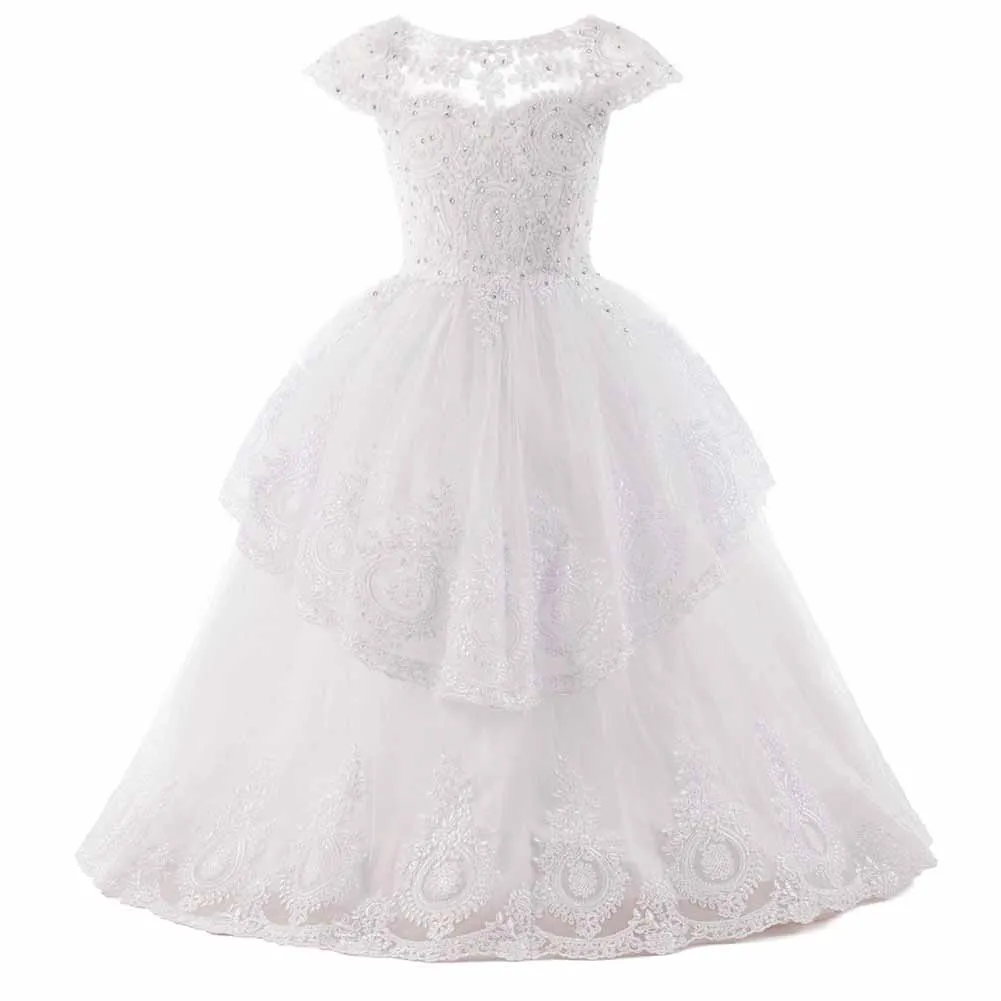 Ball Gown Floor Length Tulle Lace Flower Girl Dress For Wedding