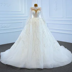 Ball Gown Wedding Dress Sequined Beading Sparkly Cut-Out Back