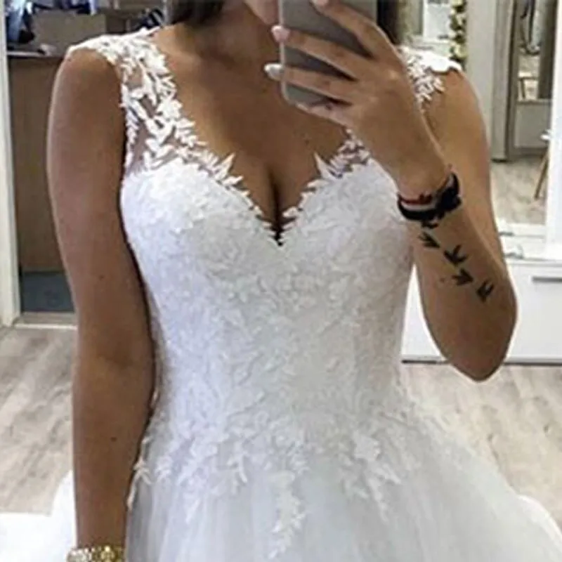 Ball Gown Wedding Dress With Tiered Tulle Skirt White Customize Bride Dress