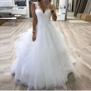 Ball Gown Wedding Dress With Tiered Tulle Skirt White Customize Bride Dress