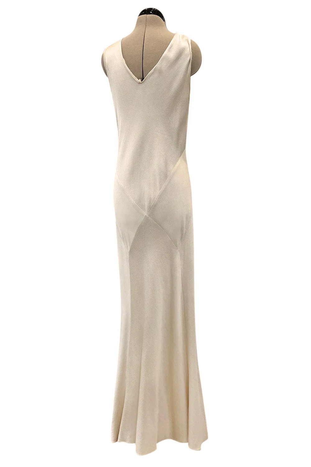 Beautiful 1930s Ivory Hammered Silk Satin Bias Cut Dress w Original Jacket & Belt
