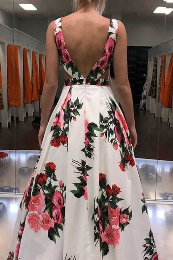 Beautiful A-line Floral Straps Sleeveless Long Prom Dresses, Evening Gown, MP654