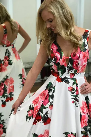 Beautiful A-line Floral Straps Sleeveless Long Prom Dresses, Evening Gown, MP654