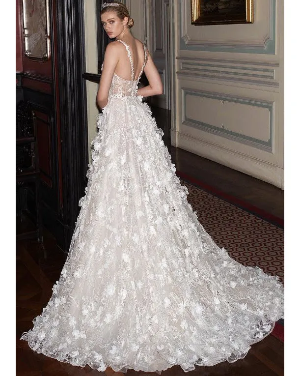 Beautiful Wedding Dresses 3D Lace Flowers Sexy Beach Boho Bridal Gowns with Spaghetti