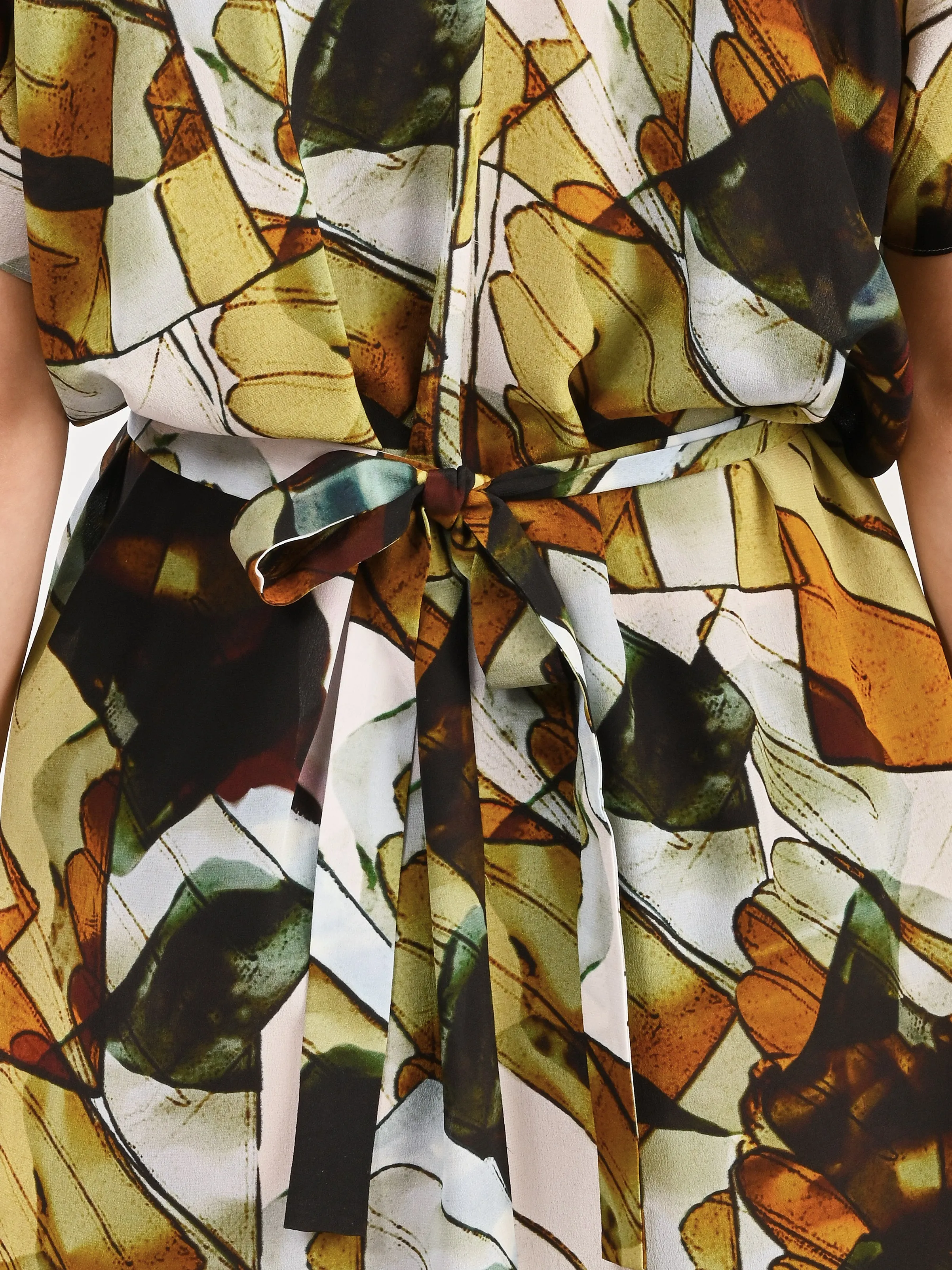 Beige Analogue Gloves Cut Silk Kaftan