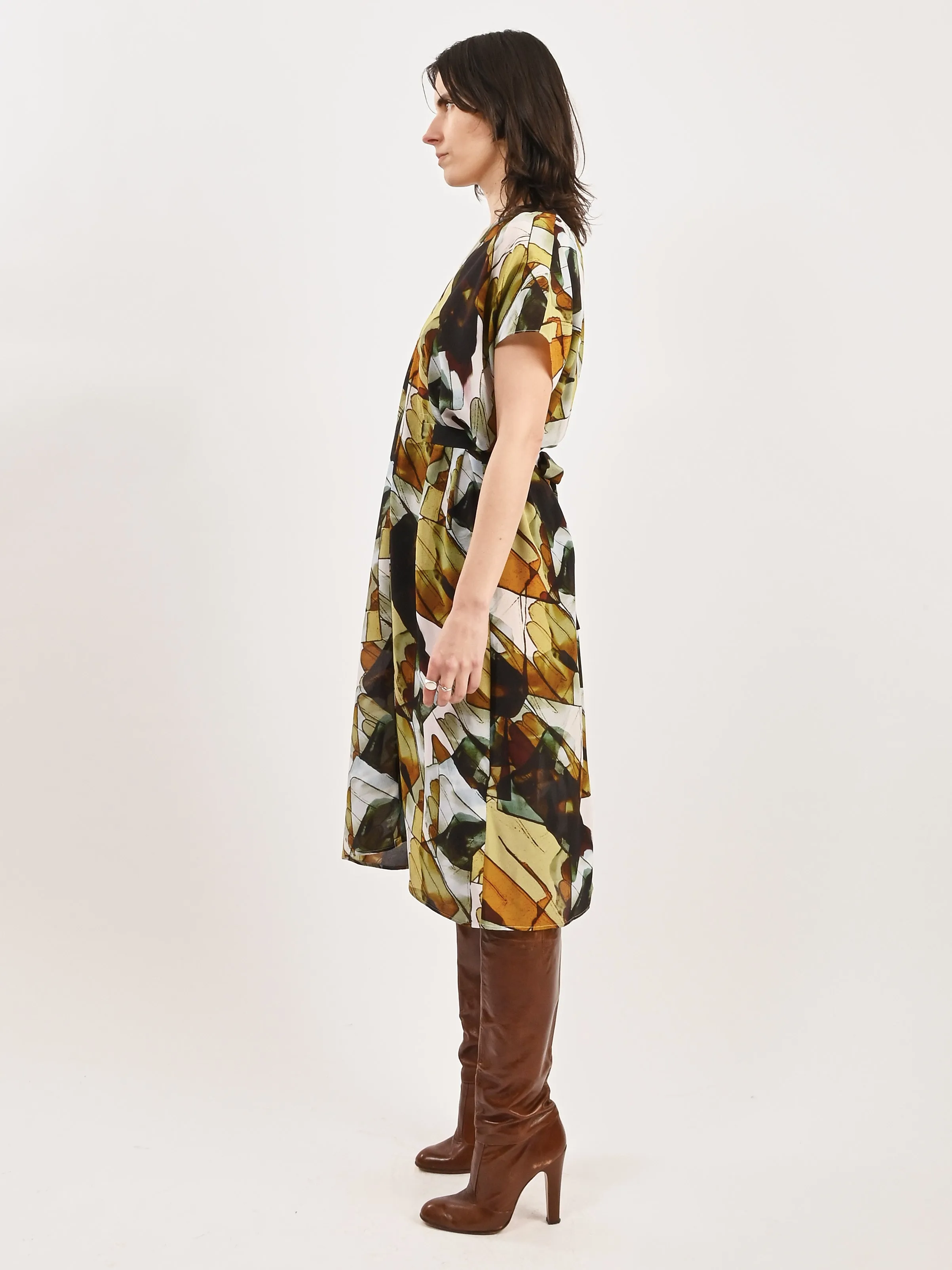 Beige Analogue Gloves Cut Silk Kaftan