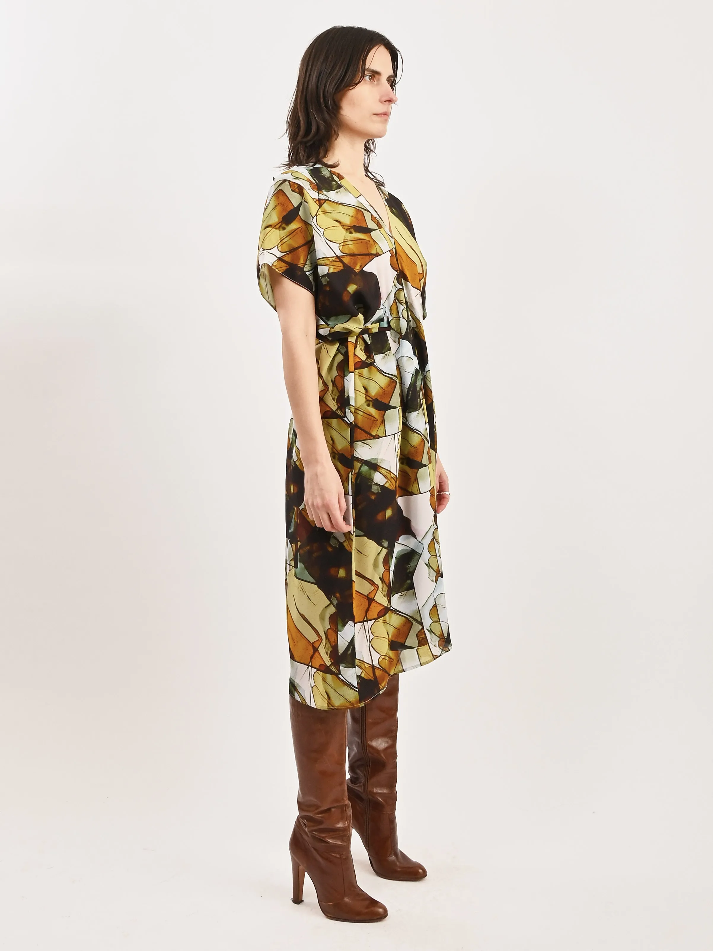 Beige Analogue Gloves Cut Silk Kaftan
