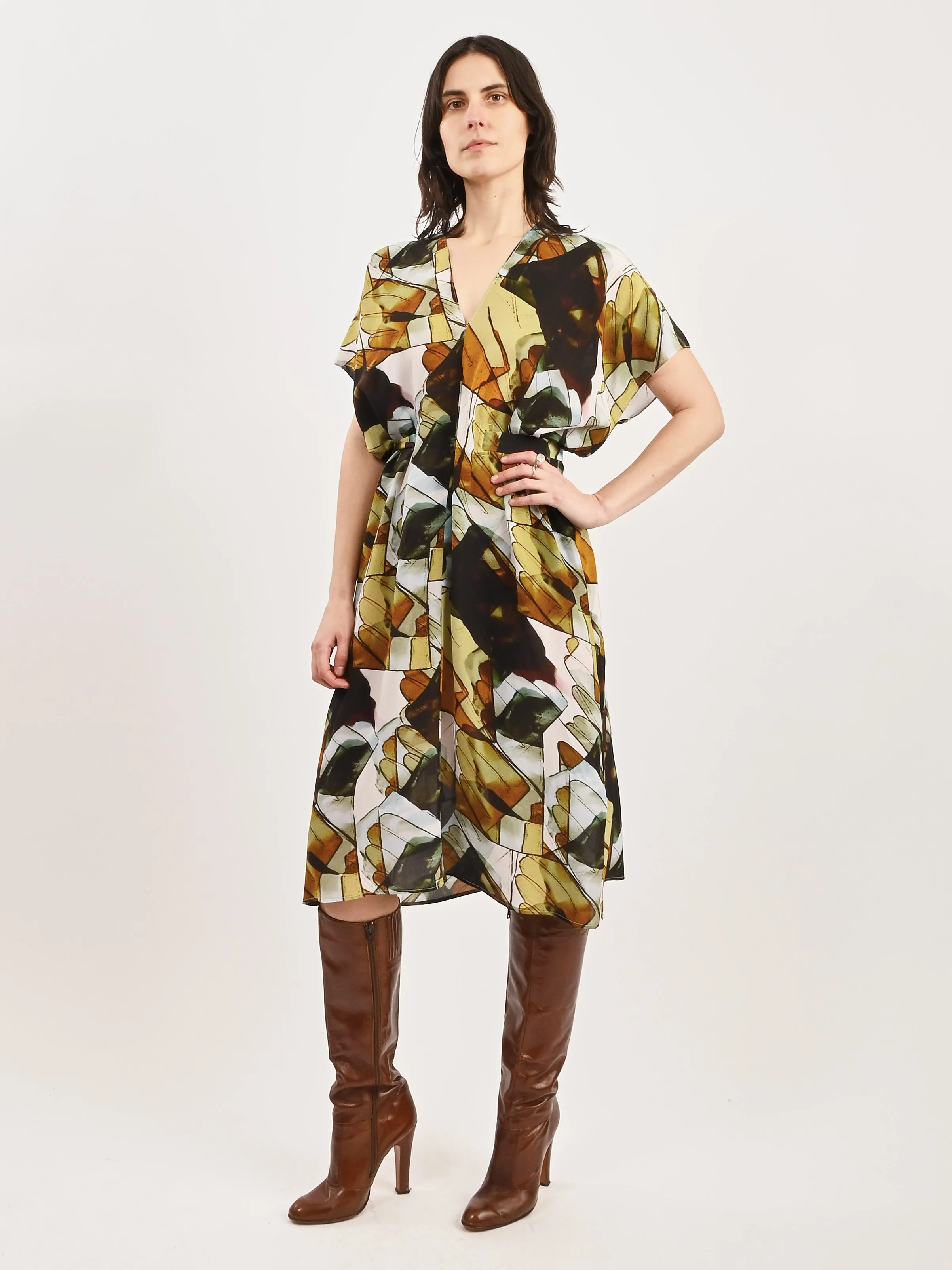 Beige Analogue Gloves Cut Silk Kaftan