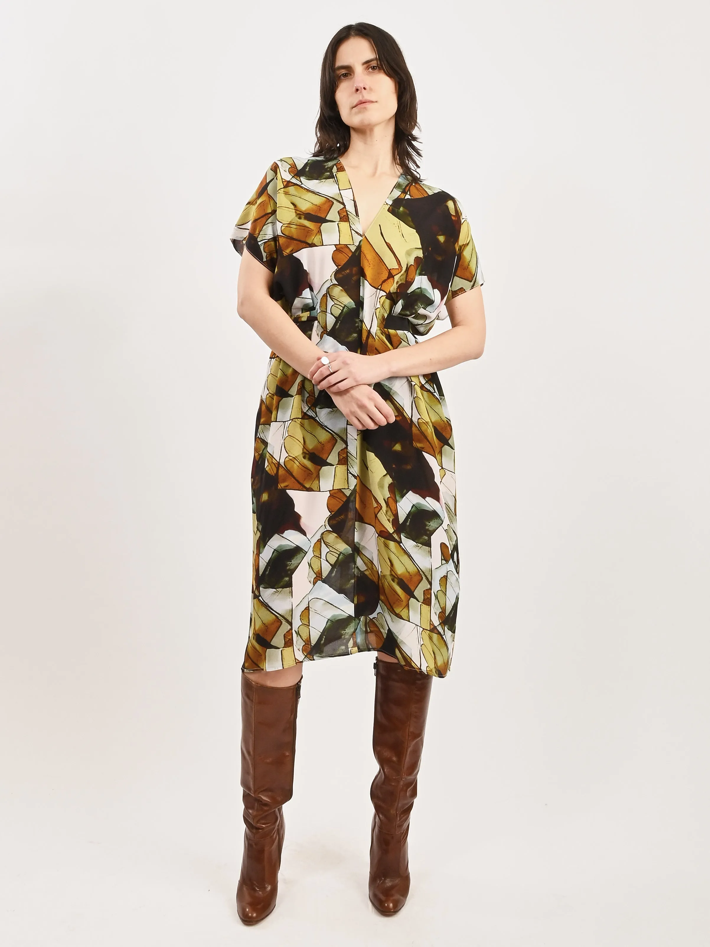 Beige Analogue Gloves Cut Silk Kaftan