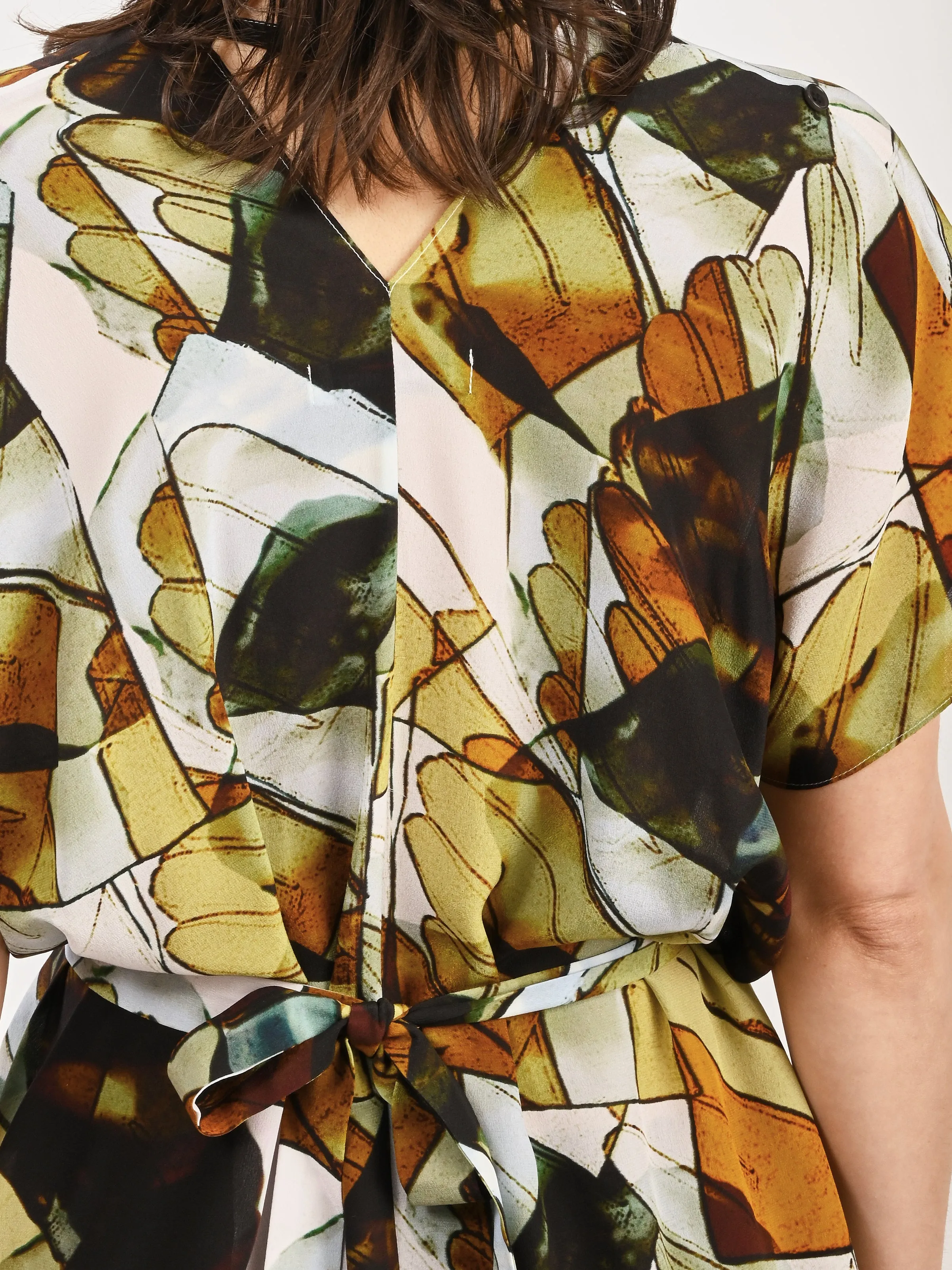 Beige Analogue Gloves Cut Silk Kaftan
