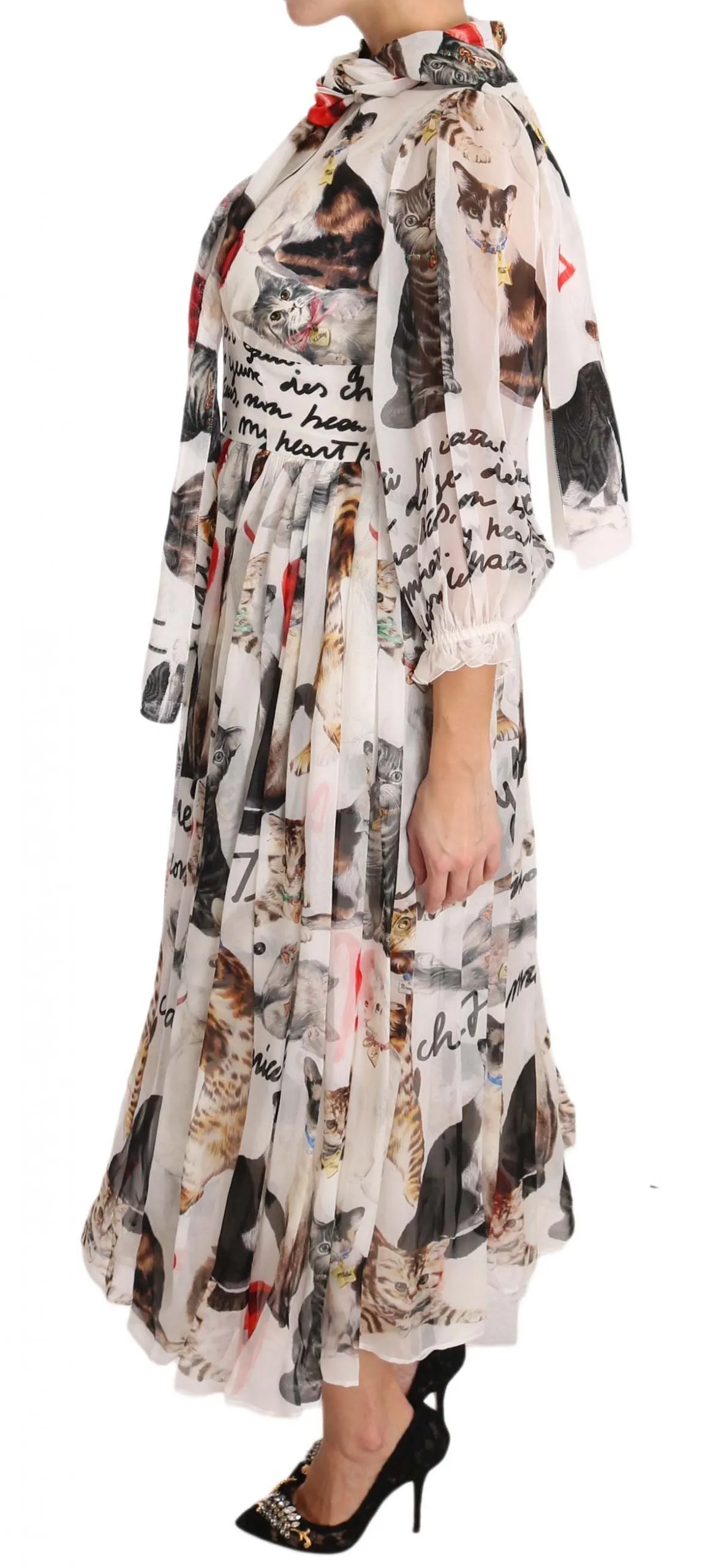 Bengal Cat White Silk Shift A-Line Dress