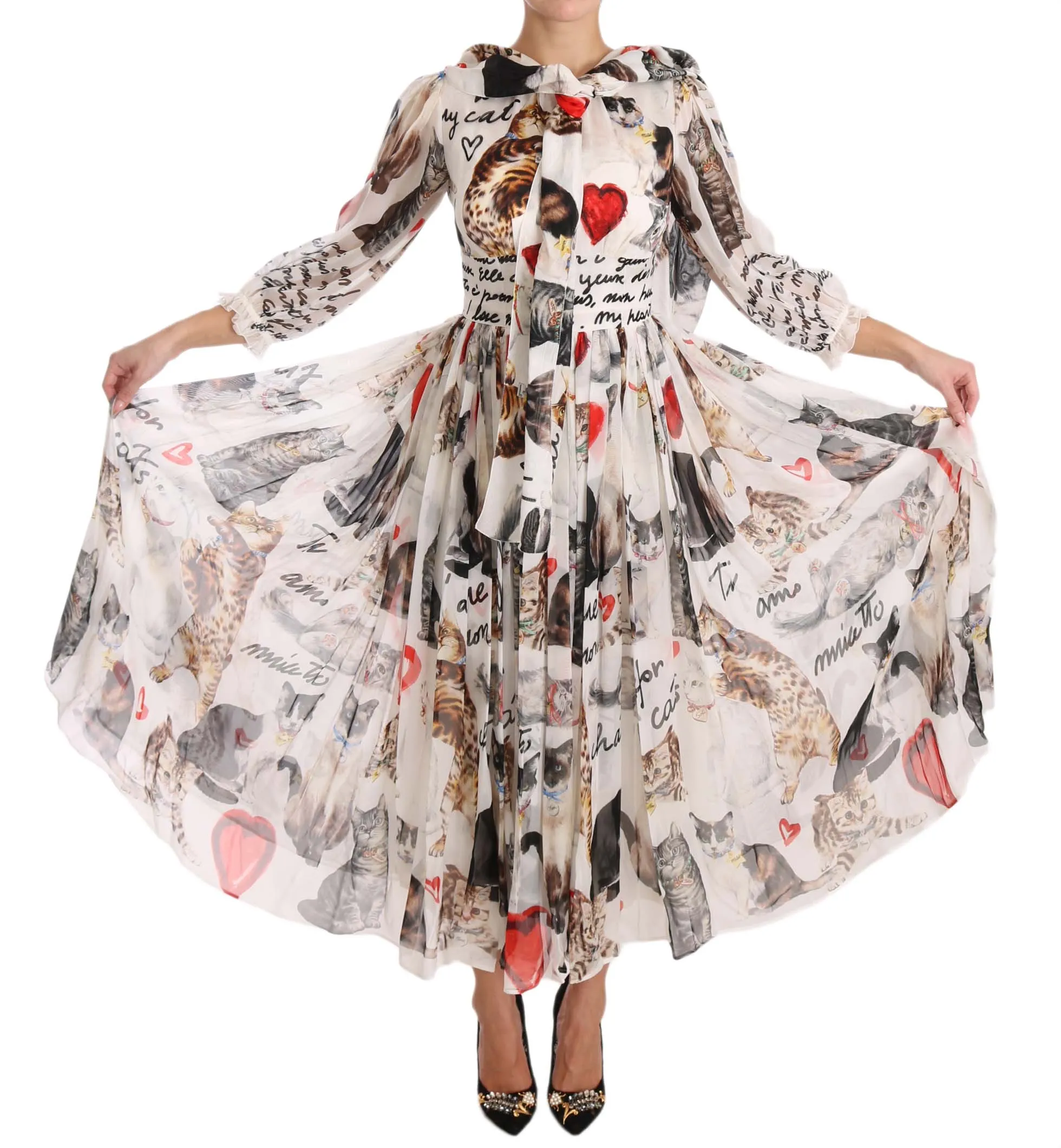 Bengal Cat White Silk Shift A-Line Dress