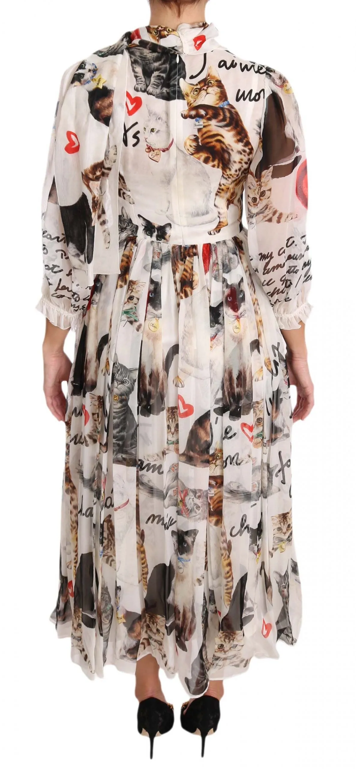 Bengal Cat White Silk Shift A-Line Dress