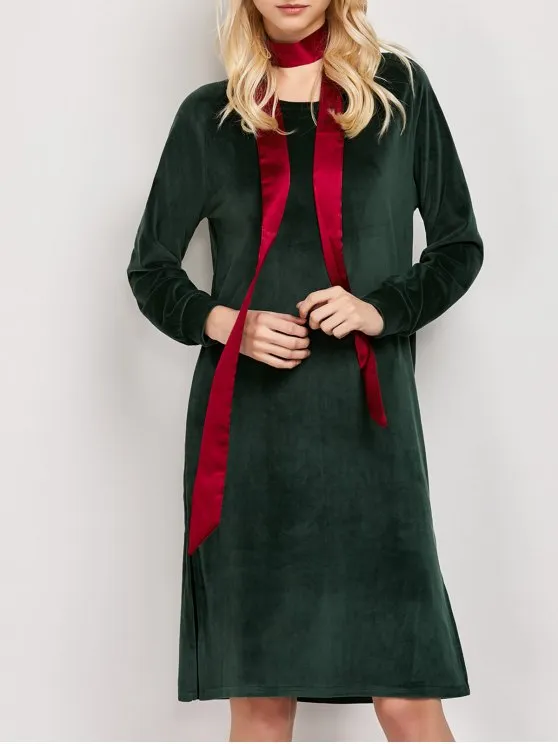 BerryBetty - Fashion Side Slit Velvet Tunic Dress