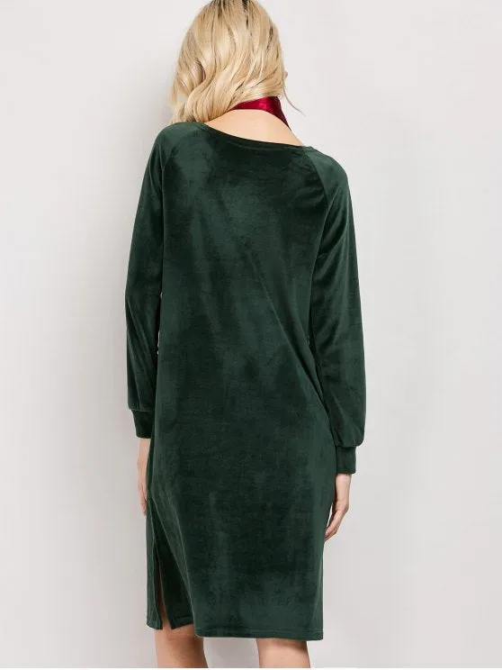BerryBetty - Fashion Side Slit Velvet Tunic Dress