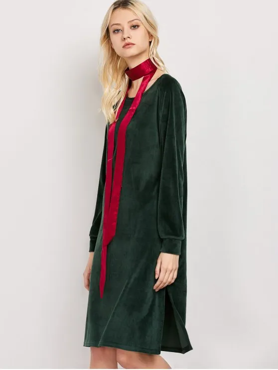 BerryBetty - Fashion Side Slit Velvet Tunic Dress