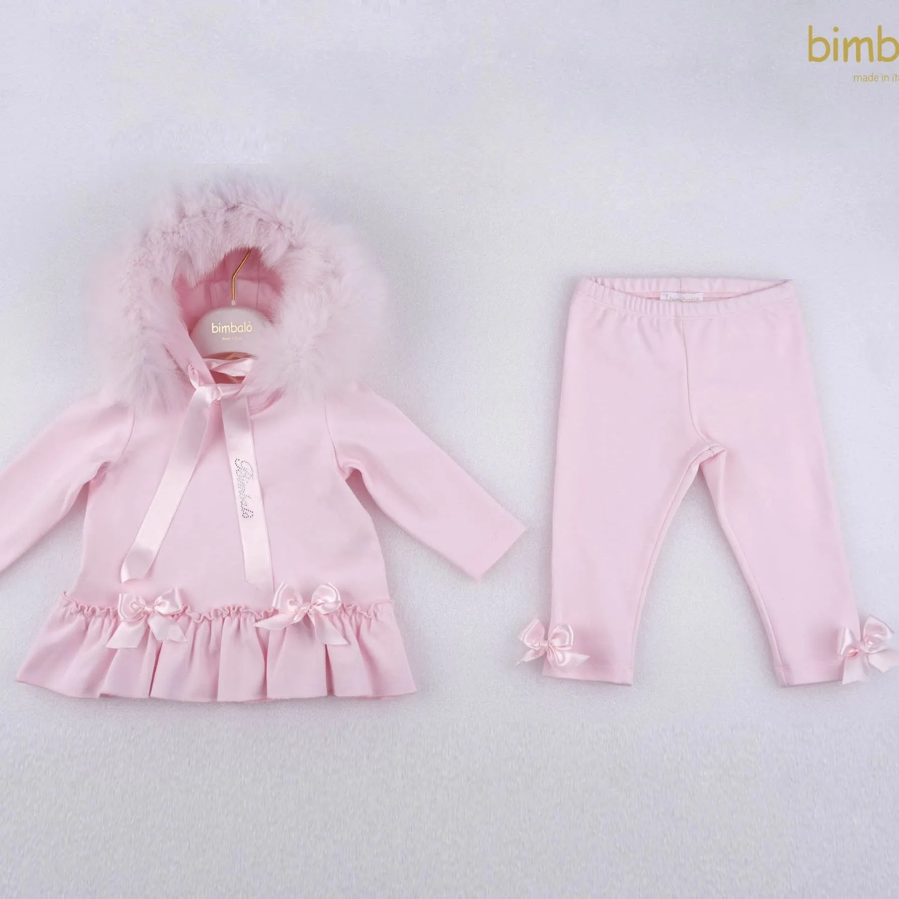 Bimbalo - Fur Hooded Leggings Set - Baby Pink
