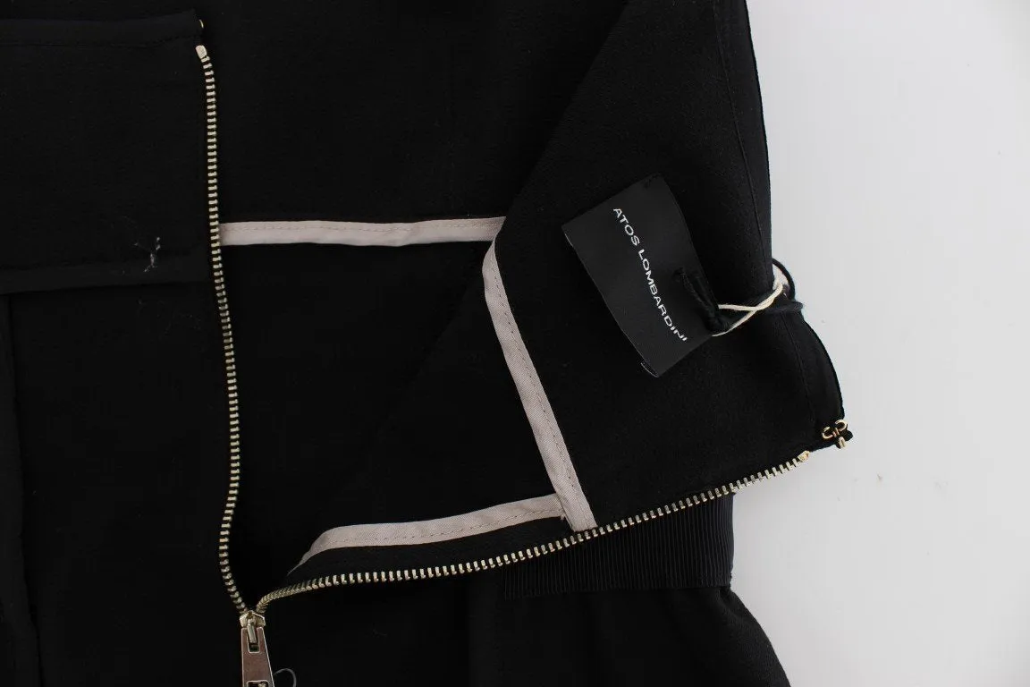 Black Cotton Stretch Mini A-Line Dress
