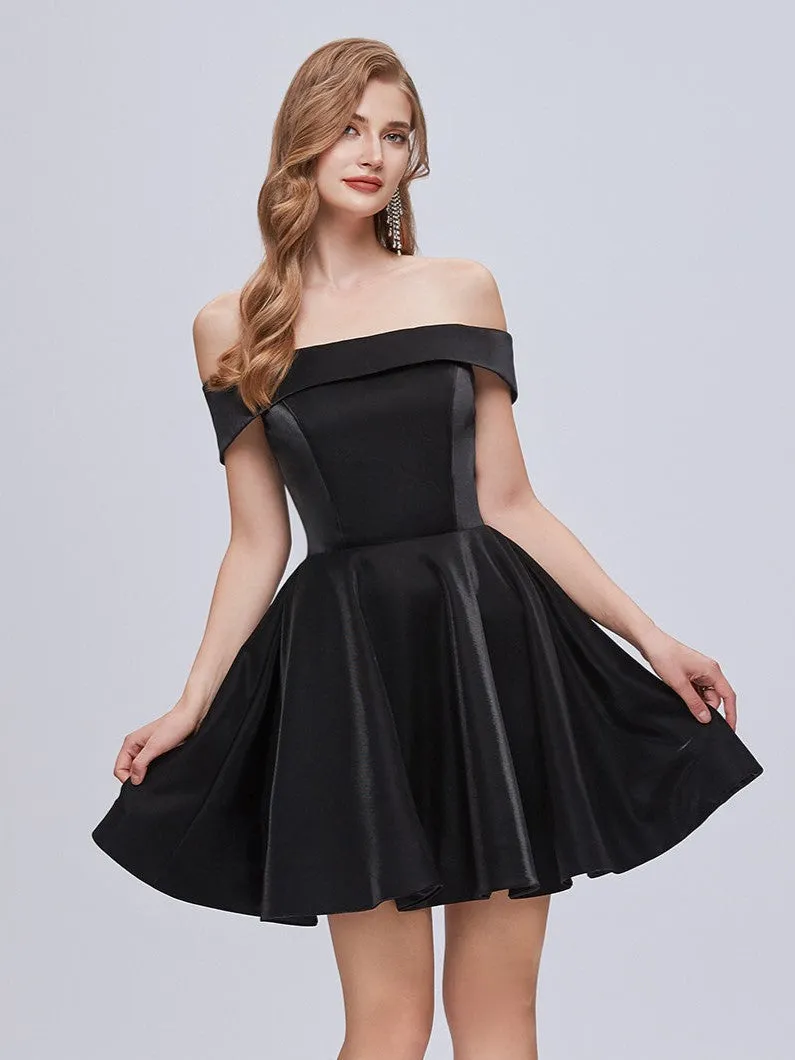 Black Off The Shoulder Lace Up Short Homecoming Dresses