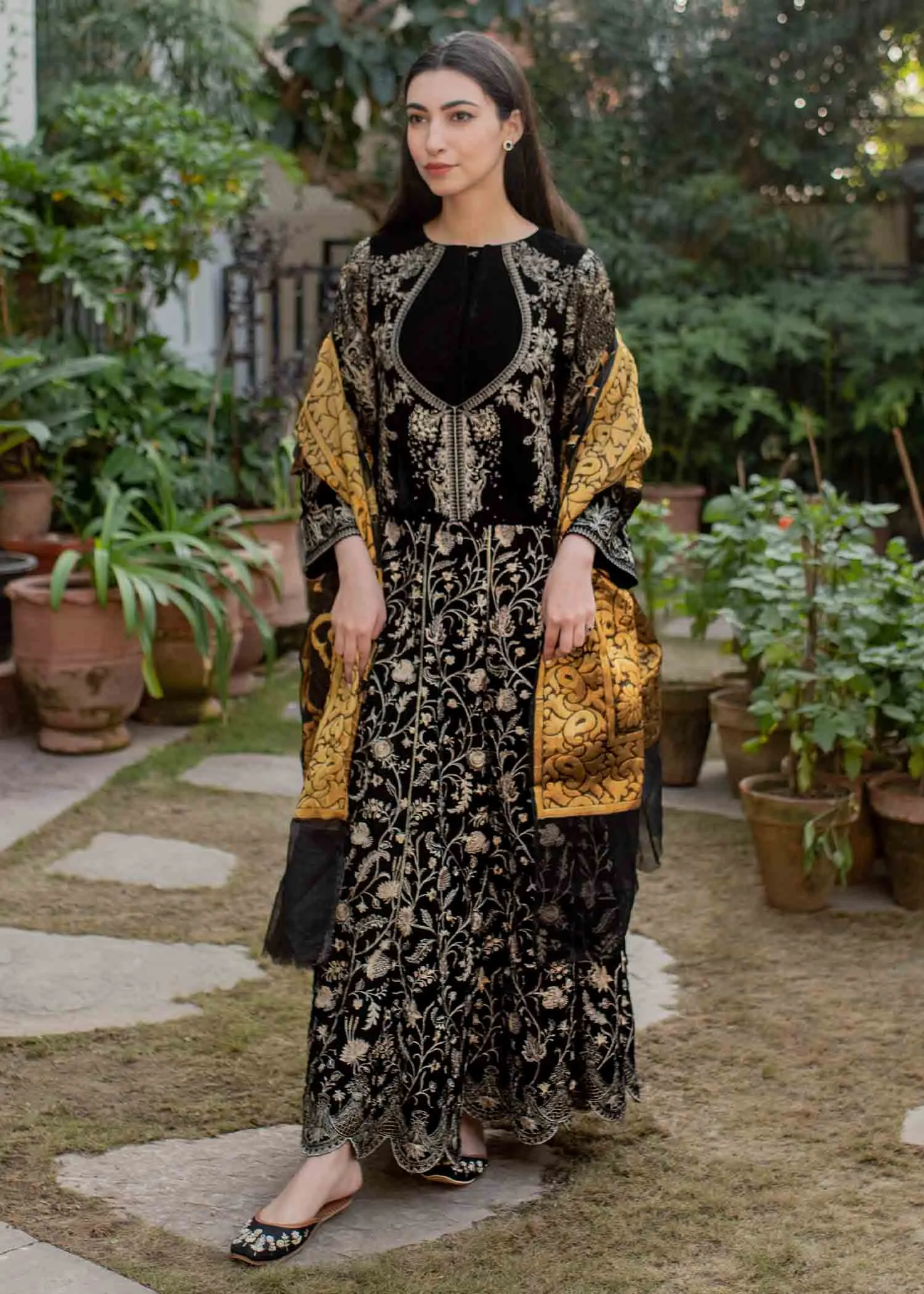 Black Pakistani Dress Party Wear by Designer #PF263